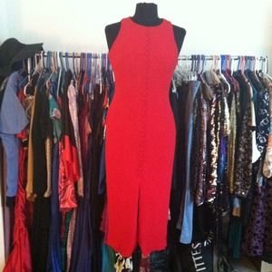SOLD Vintage Red Sleeveless Dress button up design