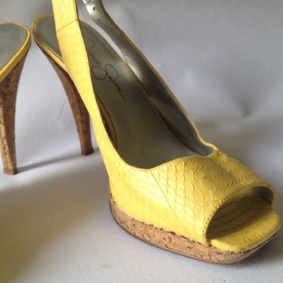 JS Sunburst Snake Leather Cork Platform Slingbacks - Picture 2 of 4