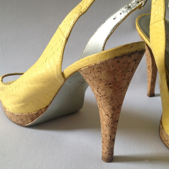 JS Sunburst Snake Leather Cork Platform Slingbacks - Picture 3 of 4