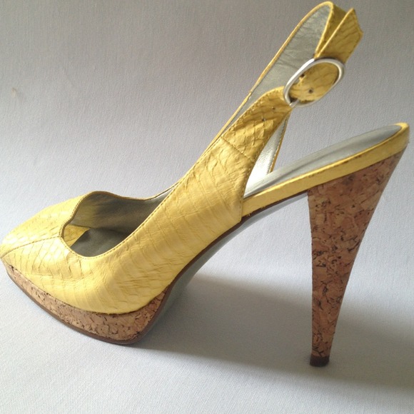JS Sunburst Snake Leather Cork Platform Slingbacks - Picture 4 of 4