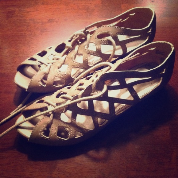 Beige lace up sandals