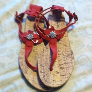 Coral Thong Sandals with Bling Flower Detail