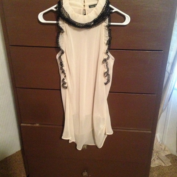 Cream top with black lace trim