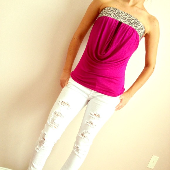 Juliette Tops - Magenta Draped Metallic Leopard Top