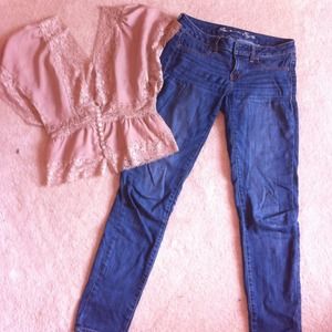 Bundle: tan shirt AE jeans