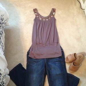 SOLD OFF LINE Jeweled accented sleeveless shirt