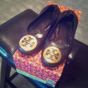 AUTHENTIC TORY BURCH BALLERINA FLATS MED BROWN 5.5