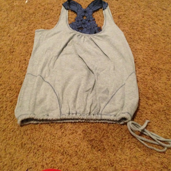 Grey and blue floral razorback top