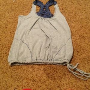 Grey and blue floral razorback top