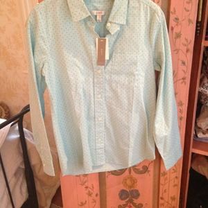 J Crew Blue/Green Polka Dot Button Up
