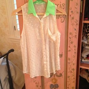 Neon Green/Gold polka dot button up