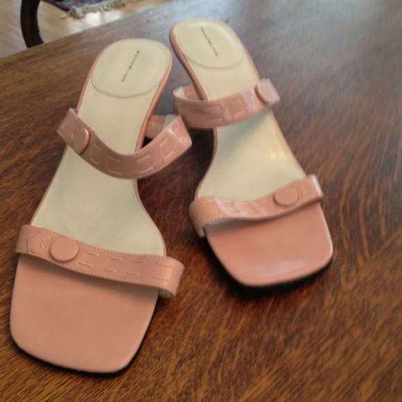Pale pink slip on, mid-heel, sandals