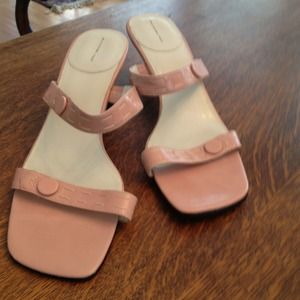 Pale pink slip on, mid-heel, sandals