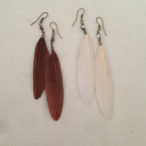 Two sets of feather earring with small rhinestones