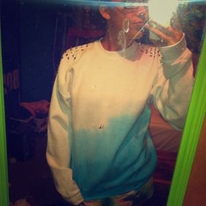 Upcycled dip dyed blue ombre crew neck