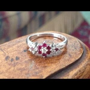 SOLD! White gold Ruby & Diamond flower ring