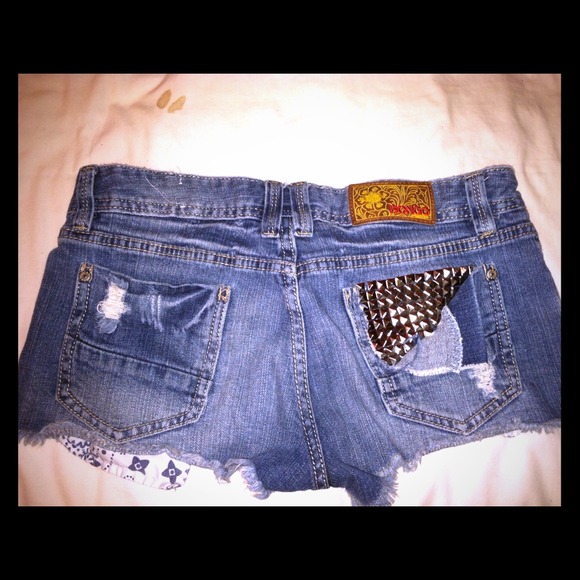 Upcycled Denim Shorts W/ Studs - Picture 1 of 2