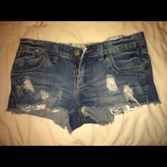 Upcycled Denim Shorts W/ Studs - Picture 2 of 2
