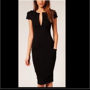Black Deep V-neck Bodycon Cap Sleeves Dress 🔥