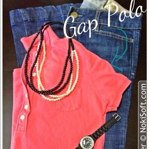 Gap coral color skinny Polo. Pearl buttons. Small.