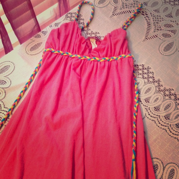 Pink Dress with Rainbow Rope Belt