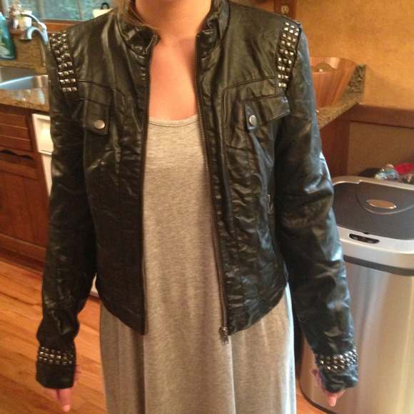 black leather jacket with silver studs
