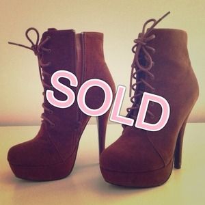 Brown Lace-up High Heel Boots