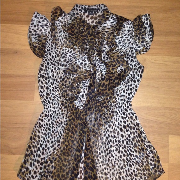 Forever 21 Sheer Ruffle Blouse in Animal Print - Picture 1 of 2