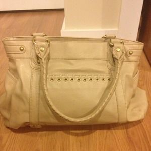 Cream leather duffle bag