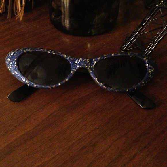 Blue Sparkle Glitter Cat Eye Sunglasses / Glam
