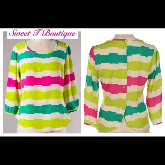 ❌❌SOLD❌❌Lime and Pink Abstract Print Top