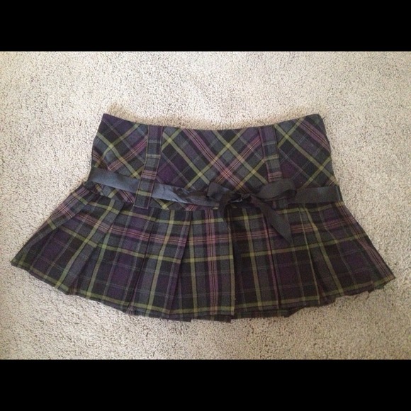 Purple plaid skirt.