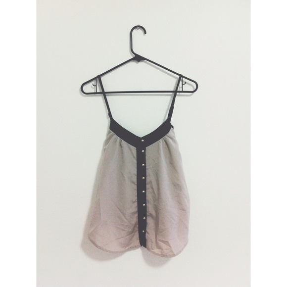 Tan and Black Tank with Gold Button Detail