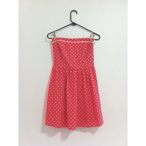 Forever 21 Strapless Salmon Polka Dot Dress