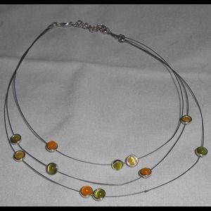 Silver Necklace with yellow and green stones