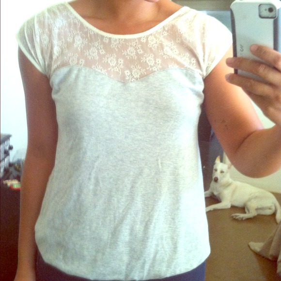 SOLD  lace neck gray top