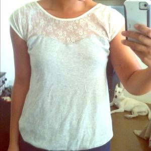 SOLD  lace neck gray top