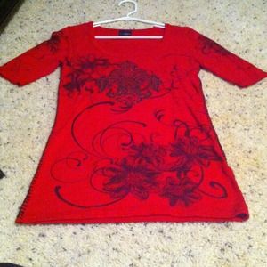 Red 3/4 length sleeve with cross embellishment