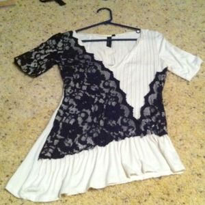 Black lace and white top