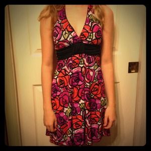 Halter-top dress with pink & peach colored flowers