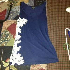 Navy blue tank/Dress with cream flower design 🎉
