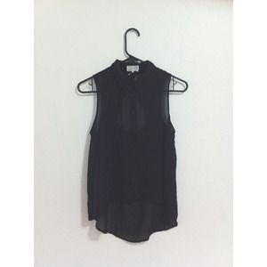 Black Sheer Hi-Lo Collared Tank