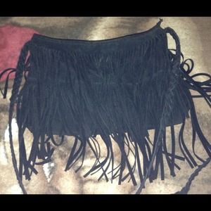 Black fringe purse heart zipper cross body bag new