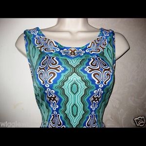 TORY BURCH~ green/blue/white/brown design dress