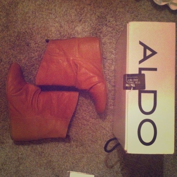Latte colored Aldo ankle wedge boots