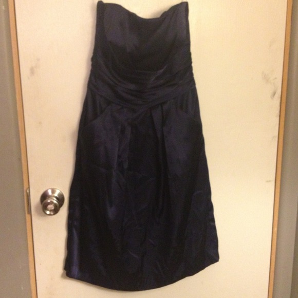David's Bridal Horizon Blue Satin Bridesmaid Dress
