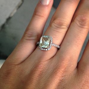 White gold green amethyst ring with diamonds
