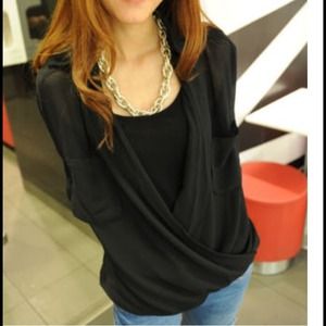 Tops - Sheer black faux wrap top Tops - Sheer black faux wrap top