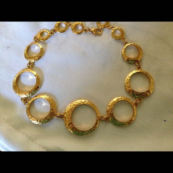 Gold Tone Single Circle Rings Link Necklace