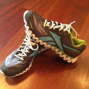 Slate Grey, Light Blue, and Lime Green Reebok Zigs